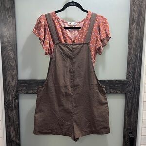 SHEIN Brown Casual Short Overalls and top bundle